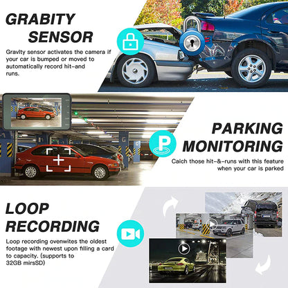 Touch Screen Dash Cam 4" 1080P Dual Lens Car DVR Recorder Front and Rear Camera