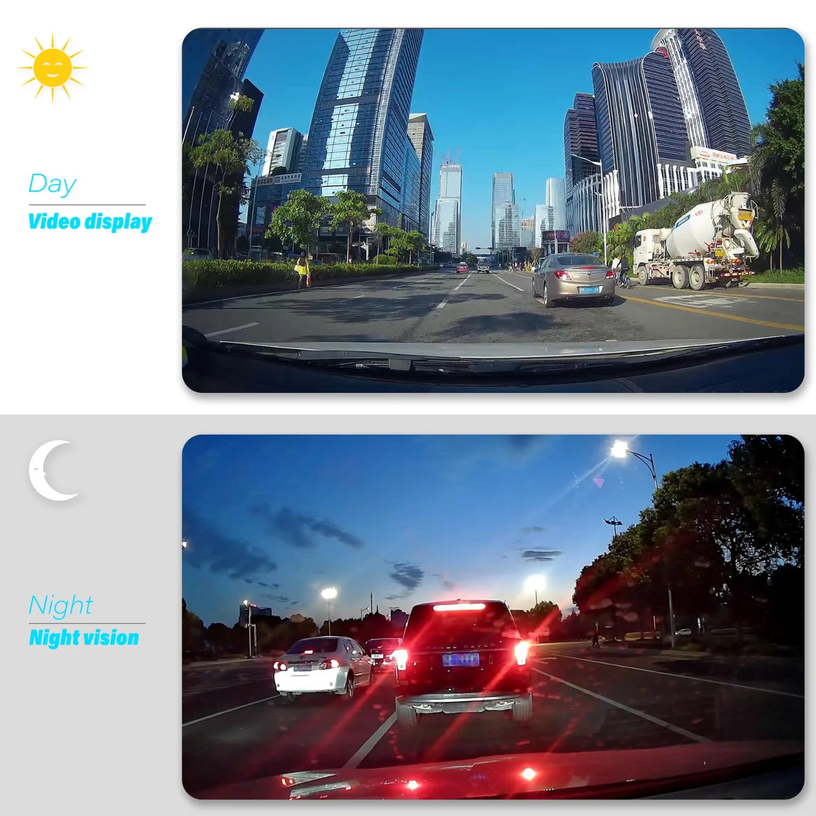 Touch Screen Dash Cam 4" 1080P Dual Lens Car DVR Recorder Front and Rear Camera