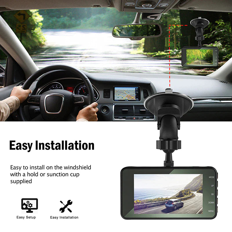 Touch Screen Dash Cam 4" 1080P Dual Lens Car DVR Recorder Front and Rear Camera