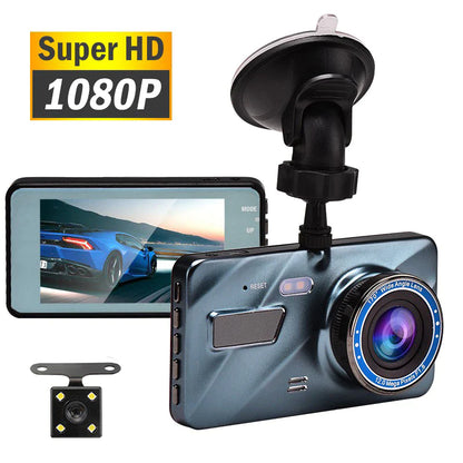 Touch Screen Dash Cam 4" 1080P Dual Lens Car DVR Recorder Front and Rear Camera